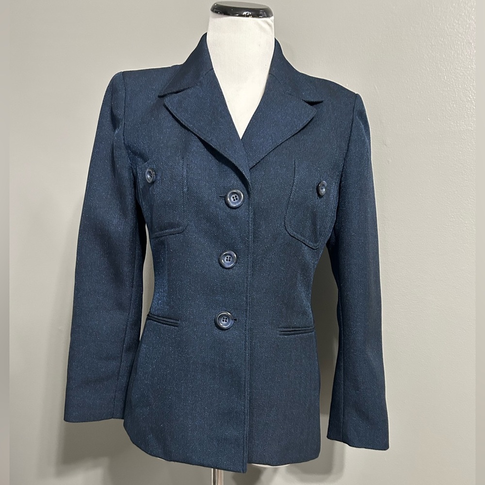 Evan Picone‎ women’s navy single breasted notch lapel blazer size 8
